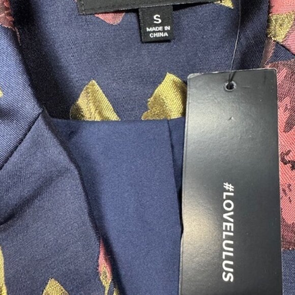 NWT Lulus Bloom Boldly Navy Blue Floral Satin Jacquard Cropped Blazer - Picture 9 of 11